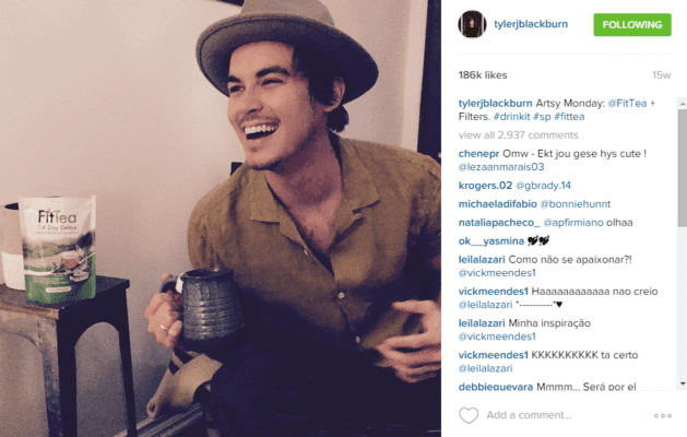 Tyler Blackburn celebrity social post.